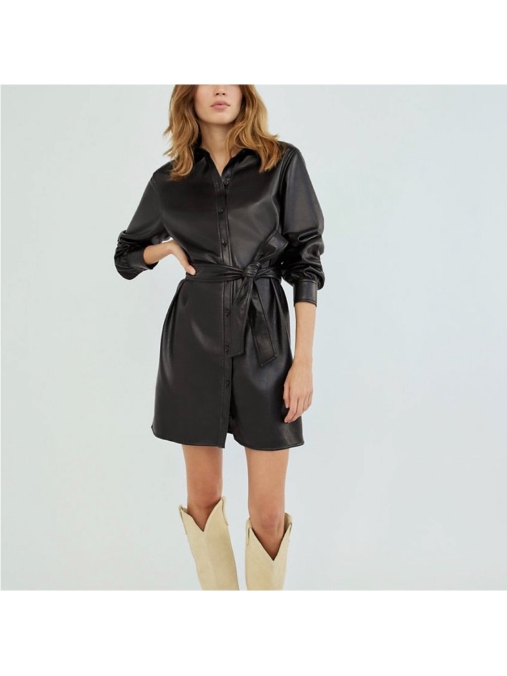 NWT - Aritzia Caroline Vegan Leather Shirt Dress - Black - Size M $168